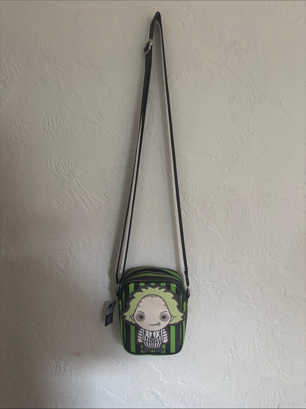 Green Striped Novelty Crossbody Belt Bag with Character Motif